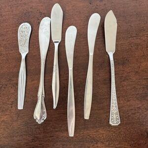 6 Pc. Vintage Stainless Butter Knives Mismatched Lot